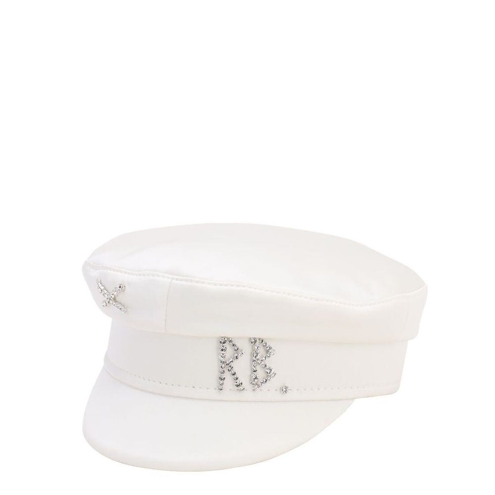 RB Crystal White Satin Baker Boy Hat • Ruslan Baginskiy •  Size L • Brand New